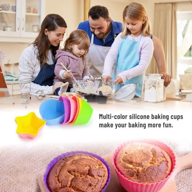 Alt view image 3 of 5 - Silicone Cupcake Liners for Baking, 24Pcs Reusable Muffin Cups Greaseproof Muffin Liners Nonstick Baking Molds with Round, Stars, Heart, Flowers Shape for Kids