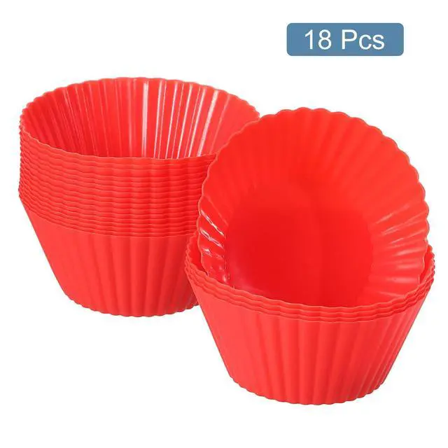 Alt view image 3 of 7 - 18Pcs Silicone Cupcake Liners, Non-Stick Baking Cups, for Cooking Eggs, Baking Muffins and Make a Cake(Red)
