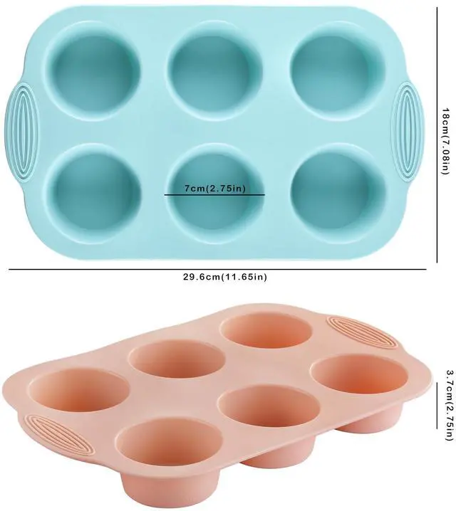 Alt view image 2 of 7 - Silicone Muffin Pan, Food Grade Silicone Cupcake Molds for Baking Muffins and Cupcakes, 6-Cup Nonstick Cupcake Pan, Easy Cleaning and BPA-Free (Gray, Orange, Blue)