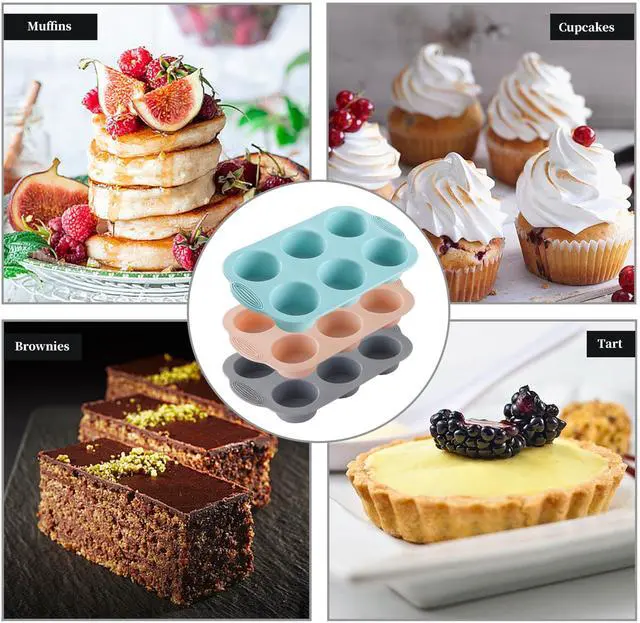 Alt view image 4 of 7 - Silicone Muffin Pan, Food Grade Silicone Cupcake Molds for Baking Muffins and Cupcakes, 6-Cup Nonstick Cupcake Pan, Easy Cleaning and BPA-Free (Gray, Orange, Blue)