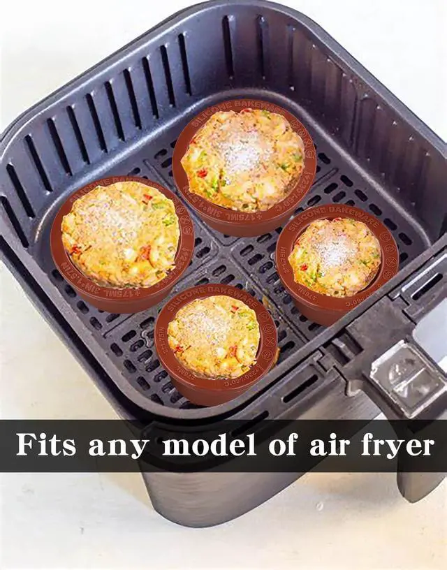Alt view image 4 of 7 - Air Fryer Egg Mold 3inch 2inch Silicone Cupcake Pan Set of 4, Ramekins for Air Fryer, Non-Stick Small Cake Mold for Mousse Bread Brownie Cupcake Pudding, Egg Bites, Meatloaves