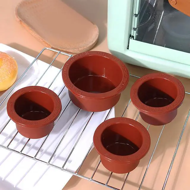 Alt view image 5 of 7 - Air Fryer Egg Mold 3inch 2inch Silicone Cupcake Pan Set of 4, Ramekins for Air Fryer, Non-Stick Small Cake Mold for Mousse Bread Brownie Cupcake Pudding, Egg Bites, Meatloaves