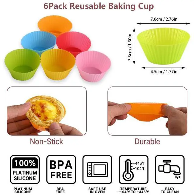 Alt view image 3 of 7 - 2PCS Egg Bites Silicone Molds with 6 PCS Silicone Cupcake Liners, BPA Free, 4 Inches Round Non-Stick Muffin Top Pan for Breakfast Sandwiches, Egg Bites, Hamburger Buns, Tart, Pancake