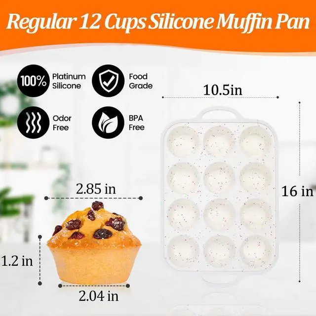 Alt view image 3 of 7 - Silicone Muffin Pan, Metal Reinforced Frame Regular Size 2.8 Inch Cupcake Pan with Handle 12 Cups Nonstick Muffin Tray for Baking BPA Free 1 Pack Confetti