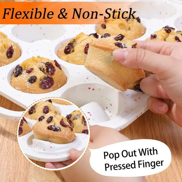 Alt view image 5 of 7 - Silicone Muffin Pan, Metal Reinforced Frame Regular Size 2.8 Inch Cupcake Pan with Handle 12 Cups Nonstick Muffin Tray for Baking BPA Free 1 Pack Confetti