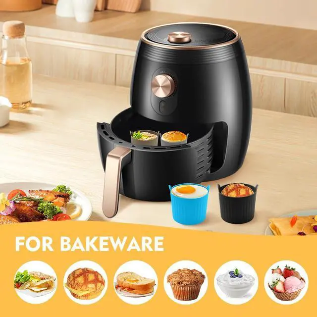 Alt view image 3 of 6 - 4Pack Air Fryer Baking Ramekins, Silicone Ramekins for Air Fryer, Easy Release Baking Cakes Moulds Egg Poached Fried Egg Mould, Bakeware Set for Eggs, Cupcakes, Muffins, Puddings