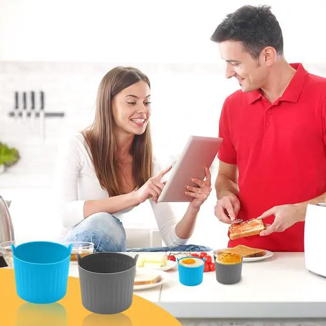 Alt view image 6 of 6 - 4Pack Air Fryer Baking Ramekins, Silicone Ramekins for Air Fryer, Easy Release Baking Cakes Moulds Egg Poached Fried Egg Mould, Bakeware Set for Eggs, Cupcakes, Muffins, Puddings