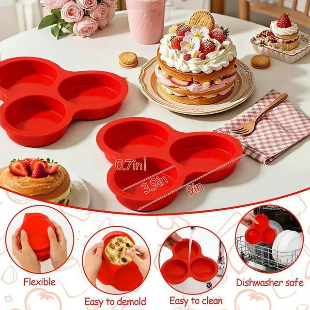 Alt view image 2 of 6 - Air Fryer Silicone Egg Molds 2 Pack Jumbo Round Muffin Top Pans 4 Inch Hamburger Bun Pan Large Whoopie Pies Pan Nonstick Silicone Baking Mold for Breakfast Sandwiches Egg Bites Tart Pancake