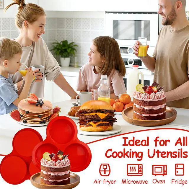 Alt view image 3 of 6 - Air Fryer Silicone Egg Molds 2 Pack Jumbo Round Muffin Top Pans 4 Inch Hamburger Bun Pan Large Whoopie Pies Pan Nonstick Silicone Baking Mold for Breakfast Sandwiches Egg Bites Tart Pancake