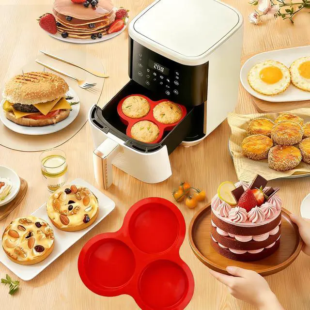 Alt view image 4 of 6 - Air Fryer Silicone Egg Molds 2 Pack Jumbo Round Muffin Top Pans 4 Inch Hamburger Bun Pan Large Whoopie Pies Pan Nonstick Silicone Baking Mold for Breakfast Sandwiches Egg Bites Tart Pancake