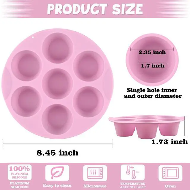 Alt view image 3 of 6 - 2 Pack Silicone Egg Bite Molds for Air Fryer, Nonstick 7 Cups Air Fryer Muffin Pan for Baking Egg Bite, Mini Muffins, Tart, Mini Cupcake and Quiche (Pink + Green)