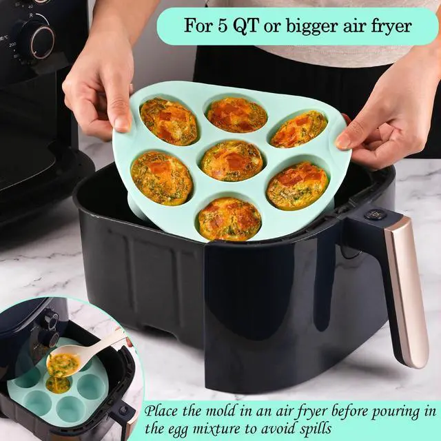 Alt view image 4 of 6 - 2 Pack Silicone Egg Bite Molds for Air Fryer, Nonstick 7 Cups Air Fryer Muffin Pan for Baking Egg Bite, Mini Muffins, Tart, Mini Cupcake and Quiche (Pink + Green)