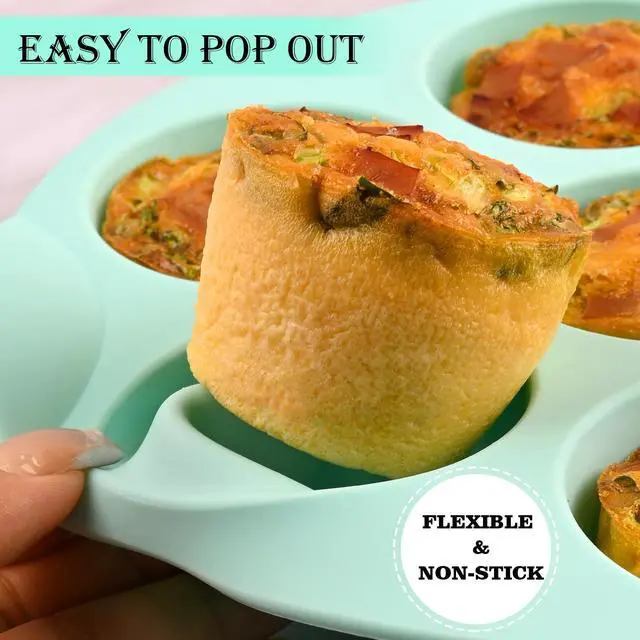 Alt view image 5 of 6 - 2 Pack Silicone Egg Bite Molds for Air Fryer, Nonstick 7 Cups Air Fryer Muffin Pan for Baking Egg Bite, Mini Muffins, Tart, Mini Cupcake and Quiche (Pink + Green)