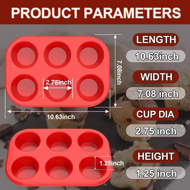 Alt view image 2 of 7 - Silicone Muffin Pan, European LFGB Silicone Cupcake Baking Pan, 6 Cup Muffin, Non-Stick Muffin Tray, Egg Muffin Pan, Food Grade Muffin Molds, BPA Free Muffin Tins Red