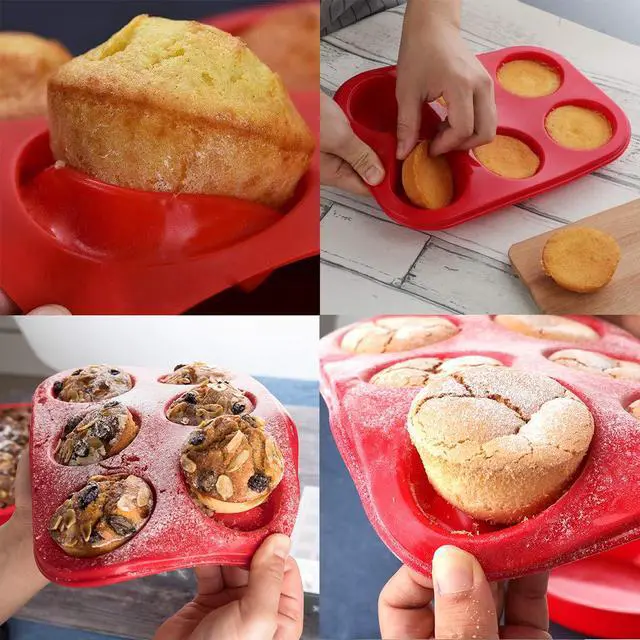 Alt view image 4 of 7 - Silicone Muffin Pan, European LFGB Silicone Cupcake Baking Pan, 6 Cup Muffin, Non-Stick Muffin Tray, Egg Muffin Pan, Food Grade Muffin Molds, BPA Free Muffin Tins Red