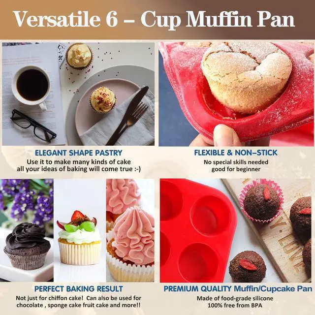 Alt view image 5 of 7 - Silicone Muffin Pan, European LFGB Silicone Cupcake Baking Pan, 6 Cup Muffin, Non-Stick Muffin Tray, Egg Muffin Pan, Food Grade Muffin Molds, BPA Free Muffin Tins Red
