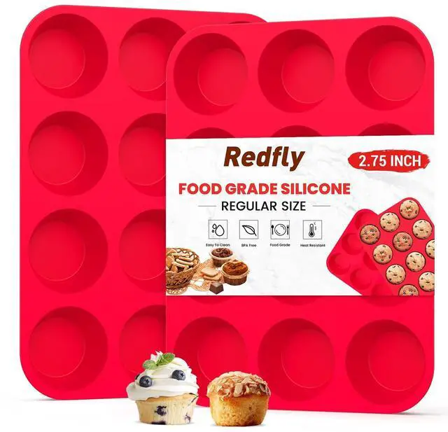 Main image of 2 Pack Silicone Muffin Pans for Baking & Cupcake Pan - 12 Cup Regular Size Silicone Molds, BPA Free Egg Bites Mold