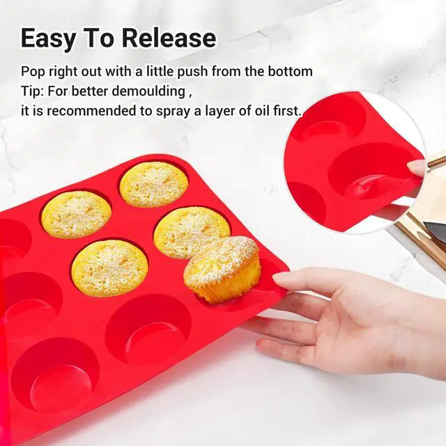 Alt view image 4 of 7 - 2 Pack Silicone Muffin Pans for Baking & Cupcake Pan - 12 Cup Regular Size Silicone Molds, BPA Free Egg Bites Mold