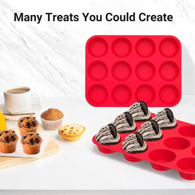 Alt view image 5 of 7 - 2 Pack Silicone Muffin Pans for Baking & Cupcake Pan - 12 Cup Regular Size Silicone Molds, BPA Free Egg Bites Mold