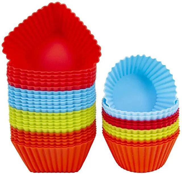 Main image of Reusable Silicone Baking Cups of 24 Pack, Square and Round Muffin Baking Liners, Thicken Non-stick Muffin Molds, 4 Colors, BPA-Free