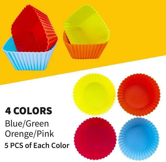Alt view image 2 of 7 - Reusable Silicone Baking Cups of 24 Pack, Square and Round Muffin Baking Liners, Thicken Non-stick Muffin Molds, 4 Colors, BPA-Free