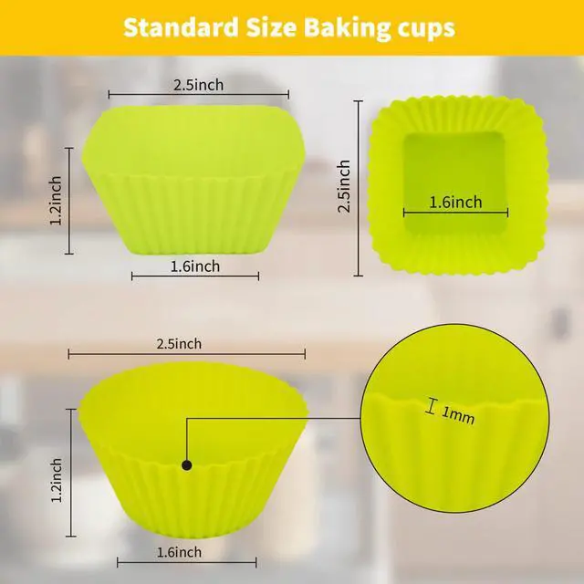 Alt view image 3 of 7 - Reusable Silicone Baking Cups of 24 Pack, Square and Round Muffin Baking Liners, Thicken Non-stick Muffin Molds, 4 Colors, BPA-Free