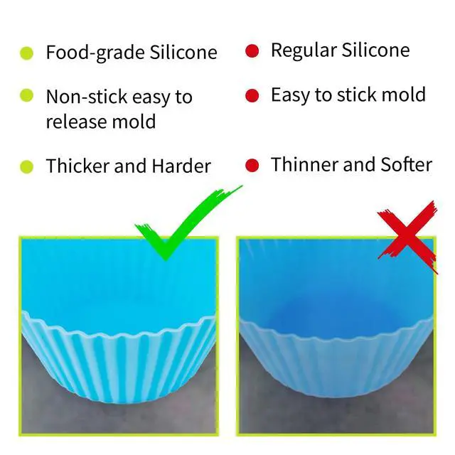 Alt view image 5 of 7 - Reusable Silicone Baking Cups of 24 Pack, Square and Round Muffin Baking Liners, Thicken Non-stick Muffin Molds, 4 Colors, BPA-Free