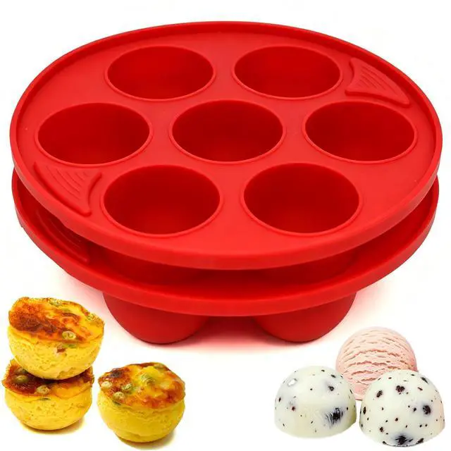 Main image of 2 Pack Silicone Egg Bite Molds 7-Cavity Silicone Muffin Pans for Baking, Non-Stick Air Fryer Baking Pan for Egg Bites, Cupcake, Tart, Frittata, Quiche, Muffins, Cornbread (Red, 7-Cavity)