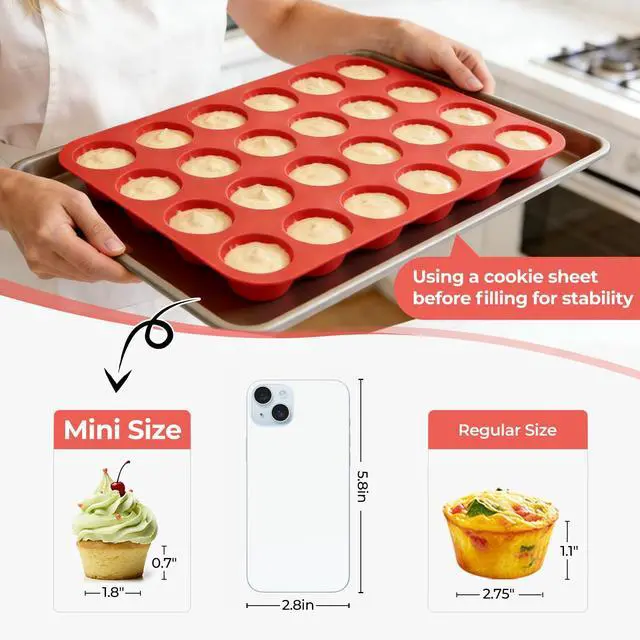 Alt view image 3 of 7 - Silicone Muffin Pan Mini 24 Cups, 1 Pack Cupcake Pan, BPA Free