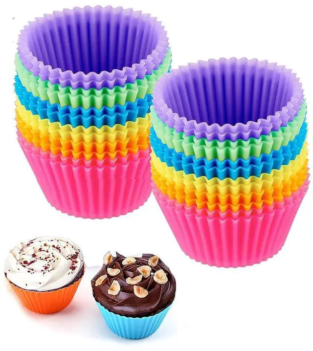 Main image of Reusable Silicone Cupcake Baking Cups 24 Pack, 2.75 inch Cups, & Non-stick Muffin Liners for Party Halloween Christmas,6 Rainbow Colors (Pack of 24,Multicolor)