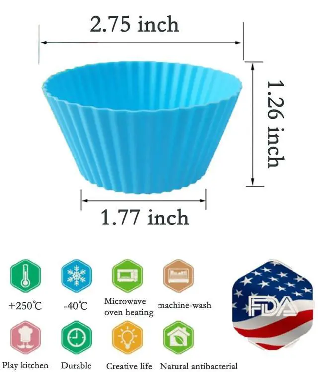 Alt view image 2 of 5 - Reusable Silicone Cupcake Baking Cups 24 Pack, 2.75 inch Cups, & Non-stick Muffin Liners for Party Halloween Christmas,6 Rainbow Colors (Pack of 24,Multicolor)