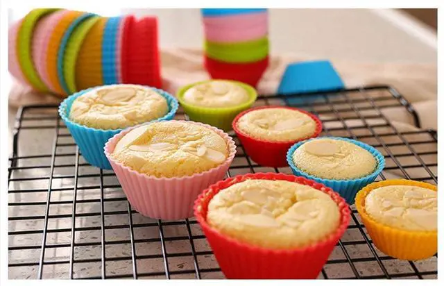 Alt view image 4 of 5 - Reusable Silicone Cupcake Baking Cups 24 Pack, 2.75 inch Cups, & Non-stick Muffin Liners for Party Halloween Christmas,6 Rainbow Colors (Pack of 24,Multicolor)