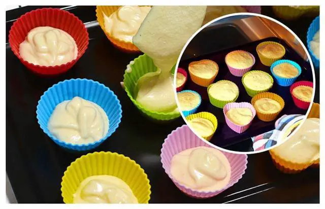 Alt view image 5 of 5 - Reusable Silicone Cupcake Baking Cups 24 Pack, 2.75 inch Cups, & Non-stick Muffin Liners for Party Halloween Christmas,6 Rainbow Colors (Pack of 24,Multicolor)