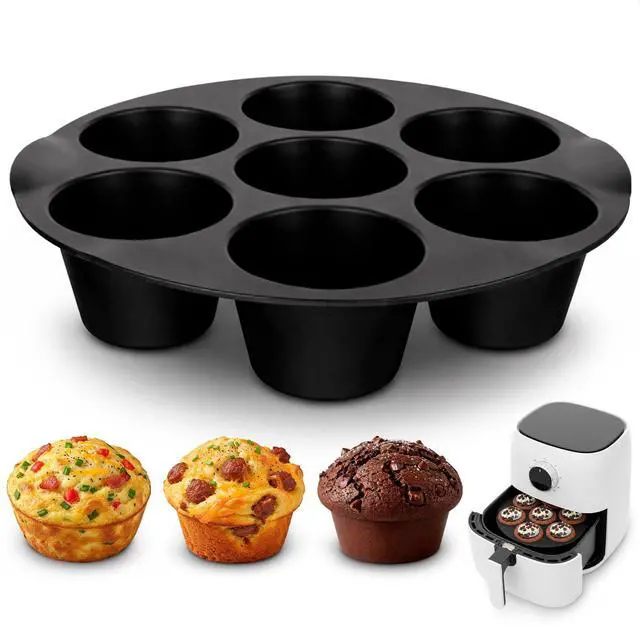 Main image of Silicone Muffin Pan, Non-Stick Cupcake Mold for Air Fryer, 7 Cups