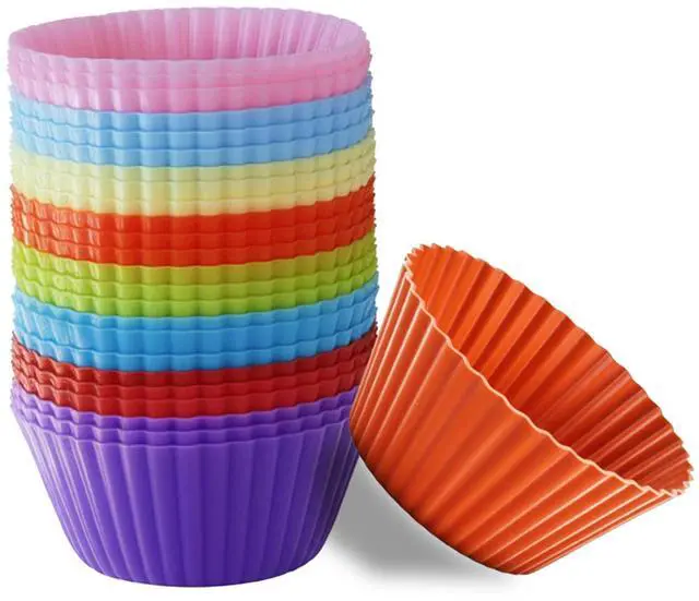 Main image of Reusable Silicone Cupcake Liners, BPA Free Silicone Muffin Cups for Baking, Oven Microwave Air Fryer Safe, 2.75 x 1.7 x 1.2 Inches, Dishwasher Safe Baking Cups, 8 Rainbow Colors, 24 Pack