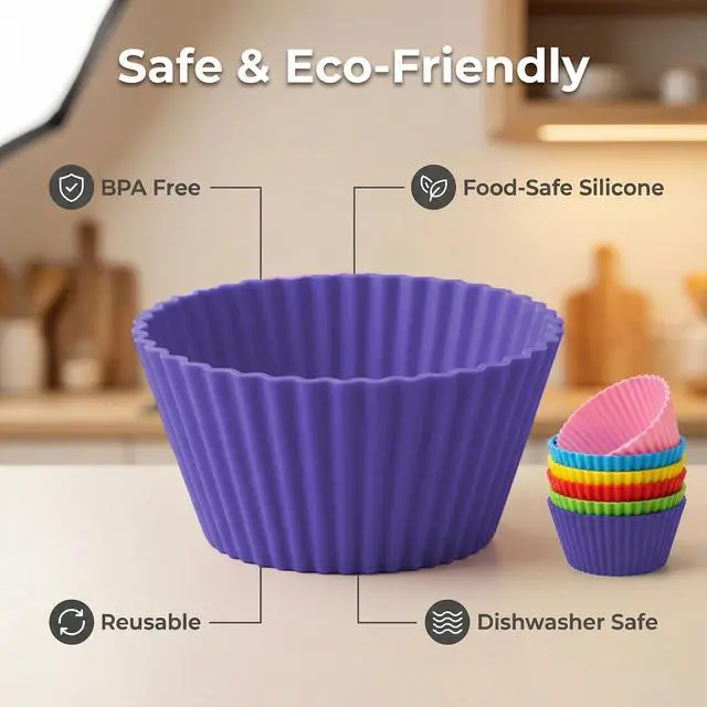 Alt view image 5 of 7 - Reusable Silicone Cupcake Liners, BPA Free Silicone Muffin Cups for Baking, Oven Microwave Air Fryer Safe, 2.75 x 1.7 x 1.2 Inches, Dishwasher Safe Baking Cups, 8 Rainbow Colors, 24 Pack