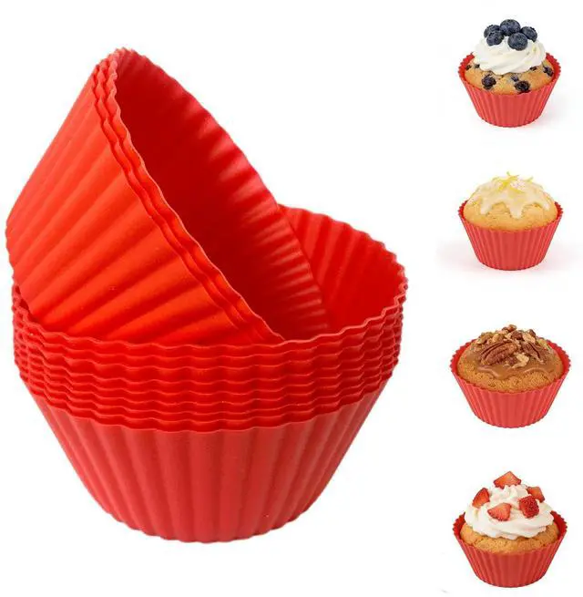 Main image of Silicone Muffin Cups Pans for Baking,Red Silicone Cupcake Liners 12PCS