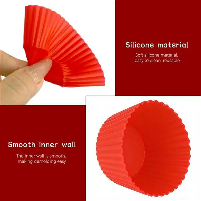 Alt view image 3 of 7 - Silicone Muffin Cups Pans for Baking,Red Silicone Cupcake Liners 12PCS