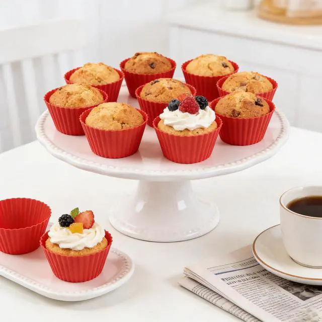Alt view image 4 of 7 - Silicone Muffin Cups Pans for Baking,Red Silicone Cupcake Liners 12PCS