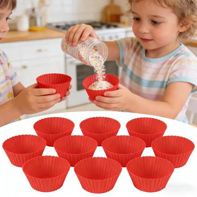 Alt view image 6 of 7 - Silicone Muffin Cups Pans for Baking,Red Silicone Cupcake Liners 12PCS