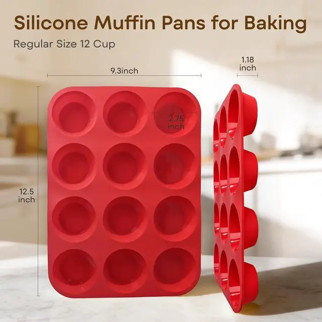 Alt view image 2 of 7 - Silicone Mold for Baking, 12 Cup Nonstick Muffin Pan 2Pcs
