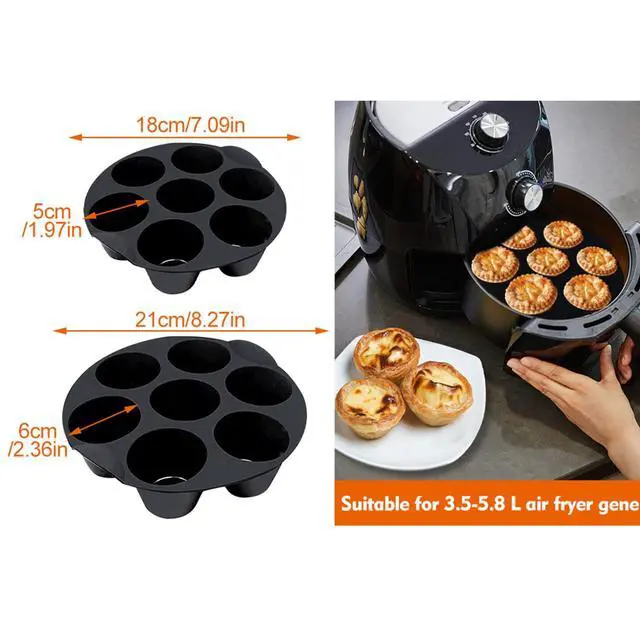 Alt view image 2 of 7 - 2 Pack 7 Cups Silicone Muffin Pan for 3.5-5.8L Air Fryer, Nonstick Muffin Trays Round Cupcake Baking Mold for Home DIY Making Egg Bite Mini Quiche Muffins Cakes Tart(COLOR:Black - 18 cm/7 inch)