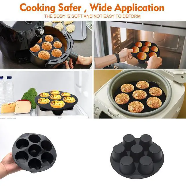 Alt view image 5 of 7 - 2 Pack 7 Cups Silicone Muffin Pan for 3.5-5.8L Air Fryer, Nonstick Muffin Trays Round Cupcake Baking Mold for Home DIY Making Egg Bite Mini Quiche Muffins Cakes Tart(COLOR:Black - 18 cm/7 inch)