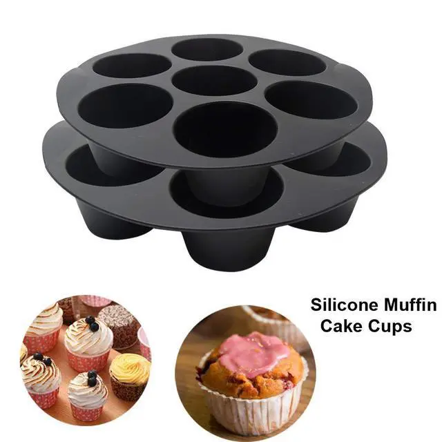 Alt view image 3 of 7 - 2 Pack 7 Cups Silicone Muffin Pan for 3.5-5.8L Air Fryer, Nonstick Muffin Trays Round Cupcake Baking Mold for Home DIY Making Egg Bite Mini Quiche Muffins Cakes Tart(COLOR:Black - 18 cm/7 inch)