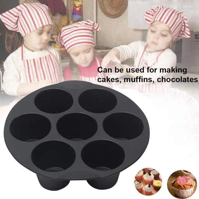Alt view image 7 of 7 - 2 Pack 7 Cups Silicone Muffin Pan for 3.5-5.8L Air Fryer, Nonstick Muffin Trays Round Cupcake Baking Mold for Home DIY Making Egg Bite Mini Quiche Muffins Cakes Tart(COLOR:Black - 18 cm/7 inch)