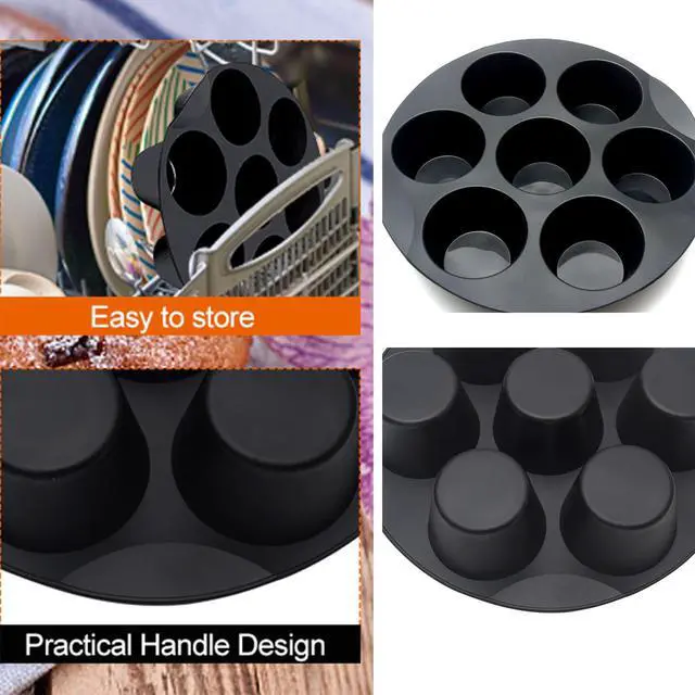 Alt view image 6 of 7 - 2 Pack 7 Cups Silicone Muffin Pan for 3.5-5.8L Air Fryer, Nonstick Muffin Trays Round Cupcake Baking Mold for Home DIY Making Egg Bite Mini Quiche Muffins Cakes Tart(COLOR:Black - 18 cm/7 inch)
