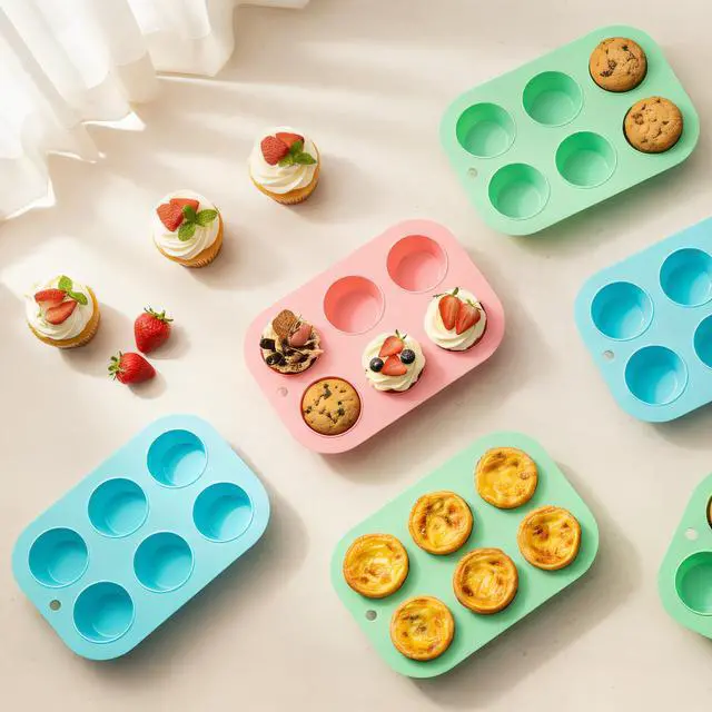 Alt view image 2 of 7 - 2 Pack Silicone Muffin Pan for Baking, Regular Size Nonstick Cupcake Pan, 6-Cup Silicone Muffin Tin BPA Free Dishwasher Safe, Great for Muffin Cupcake Brownie Egg Tart