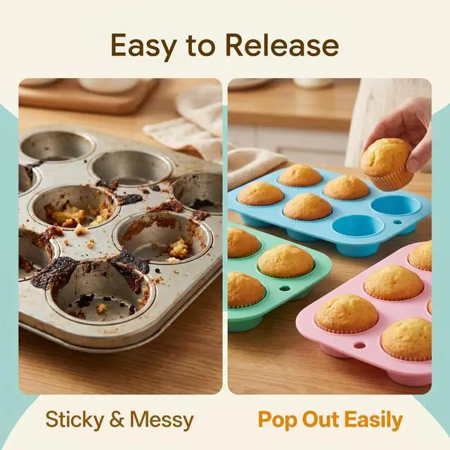 Alt view image 5 of 7 - 2 Pack Silicone Muffin Pan for Baking, Regular Size Nonstick Cupcake Pan, 6-Cup Silicone Muffin Tin BPA Free Dishwasher Safe, Great for Muffin Cupcake Brownie Egg Tart