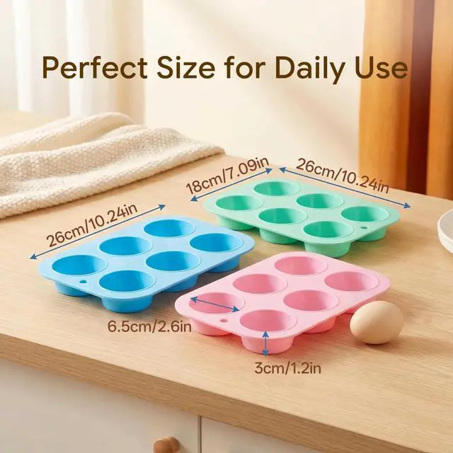Alt view image 3 of 7 - 2 Pack Silicone Muffin Pan for Baking, Regular Size Nonstick Cupcake Pan, 6-Cup Silicone Muffin Tin BPA Free Dishwasher Safe, Great for Muffin Cupcake Brownie Egg Tart