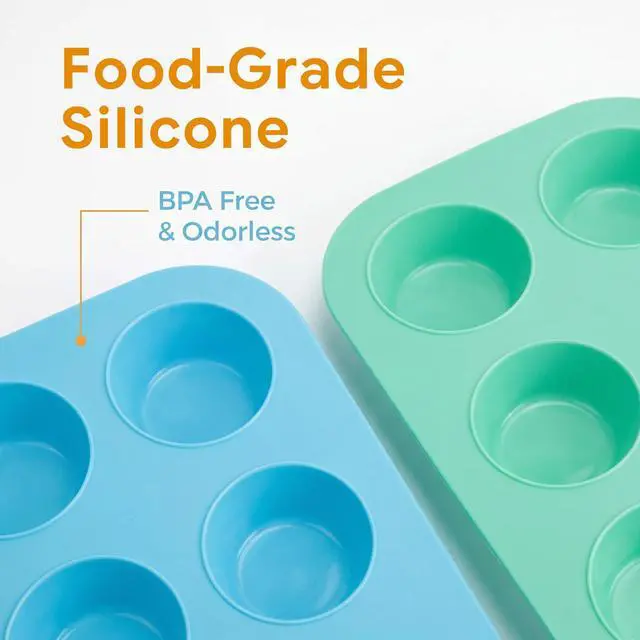 Alt view image 4 of 7 - 2 Pack Silicone Muffin Pan for Baking, Regular Size Nonstick Cupcake Pan, 6-Cup Silicone Muffin Tin BPA Free Dishwasher Safe, Great for Muffin Cupcake Brownie Egg Tart